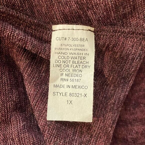 Star Vixen Burgundy Stretch Asymmetrical Lightweight Tunic Sweater Size 1X - Picture 3 of 5